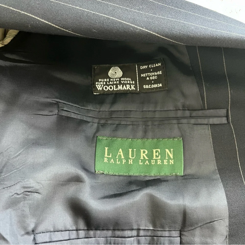 Lauren Ralph Lauren Mens Navy Striped Jacket Blazer Sport coat Wool 46L 3 button